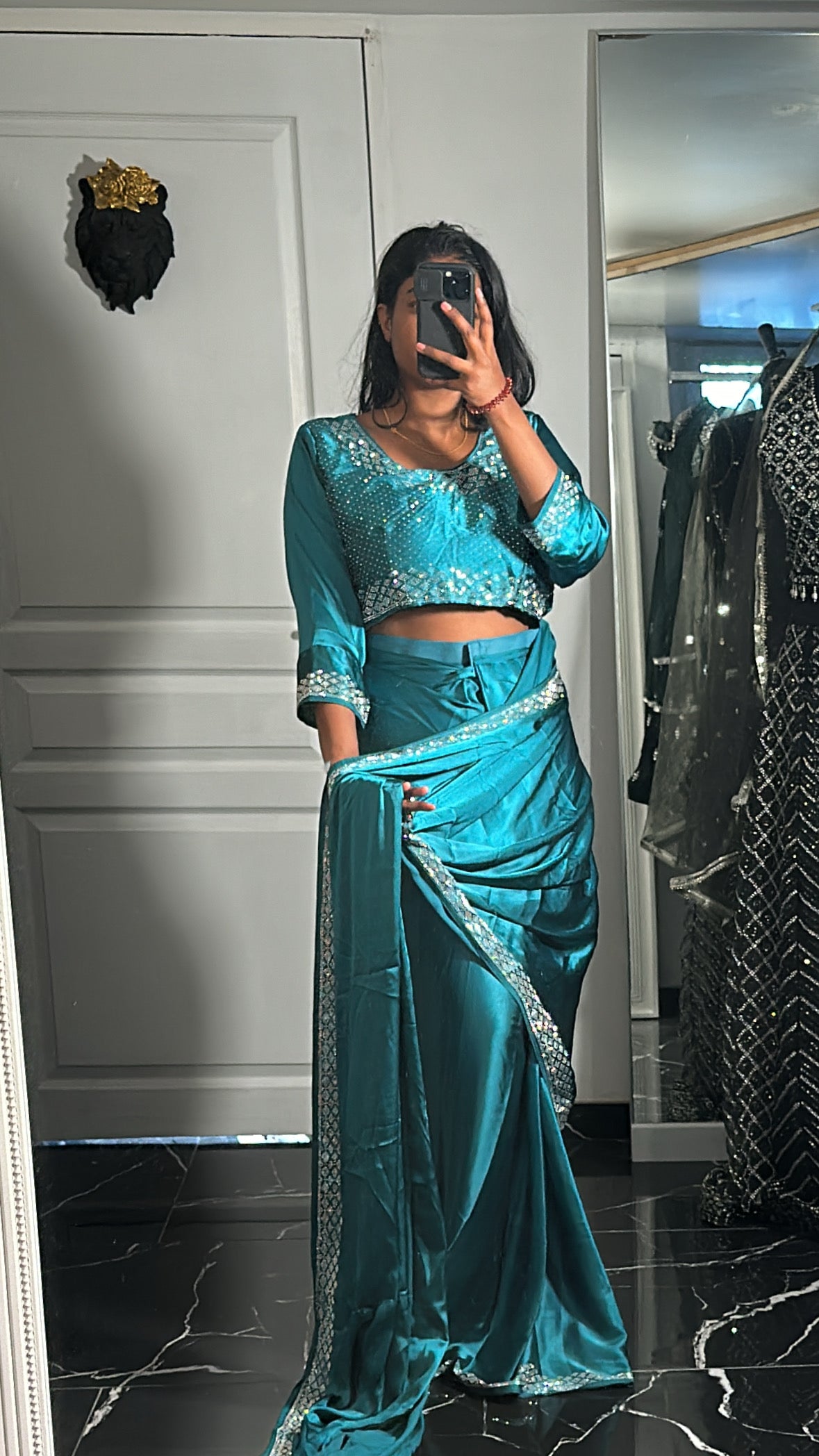 One minute saree bleu canard