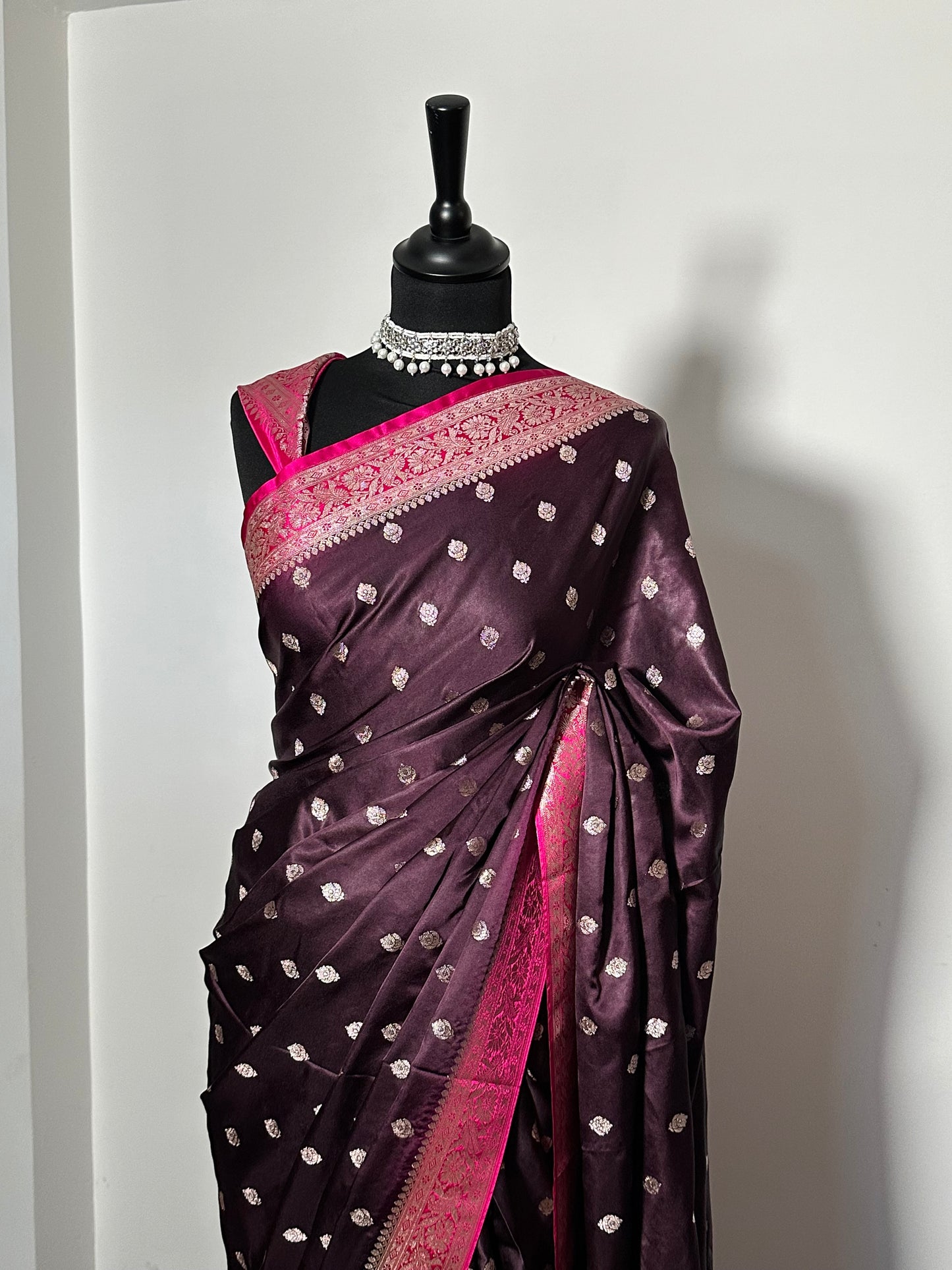 Banarasi Mashru Silk Prune