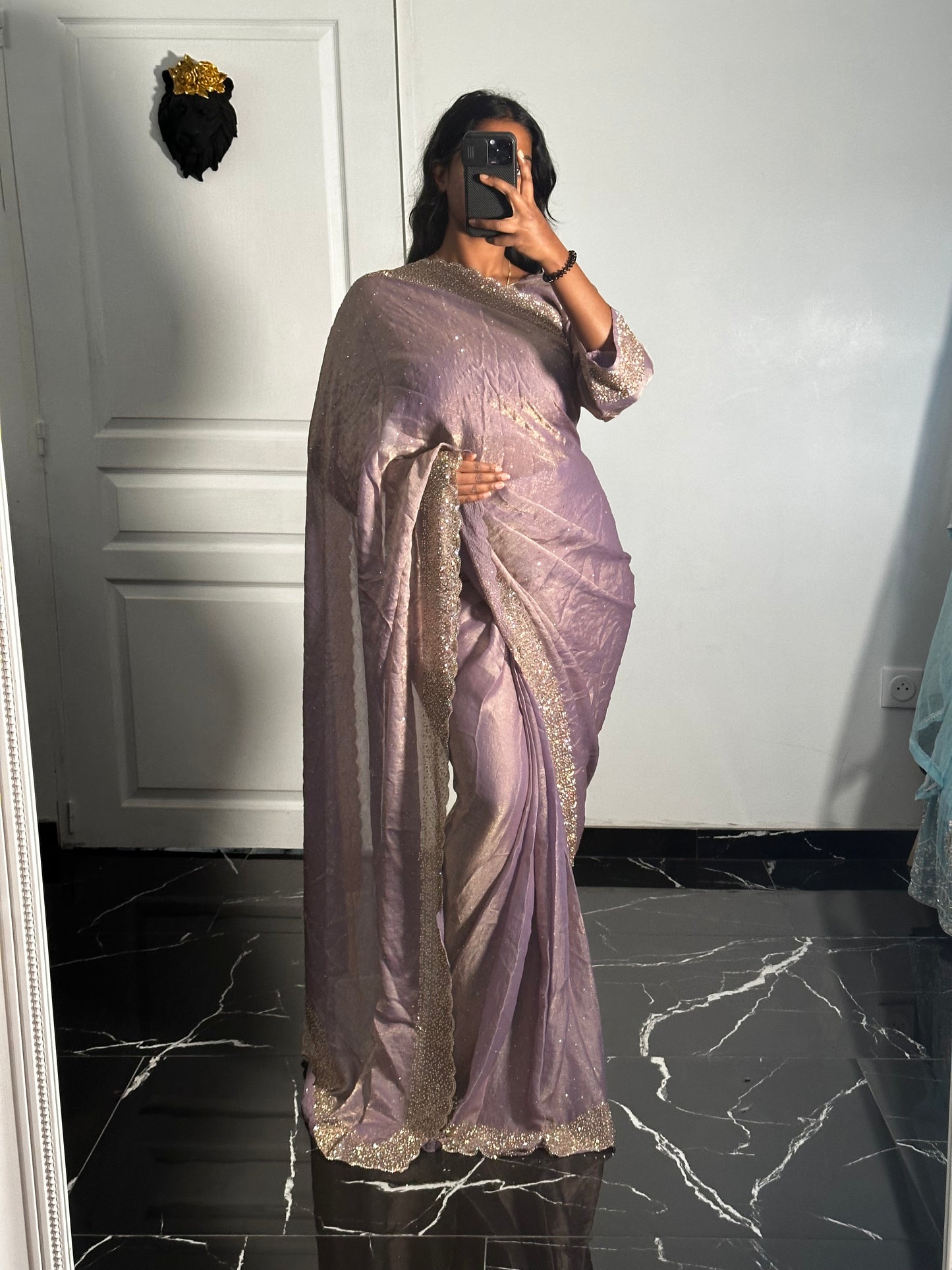 One minute saree Lilas à reflets
