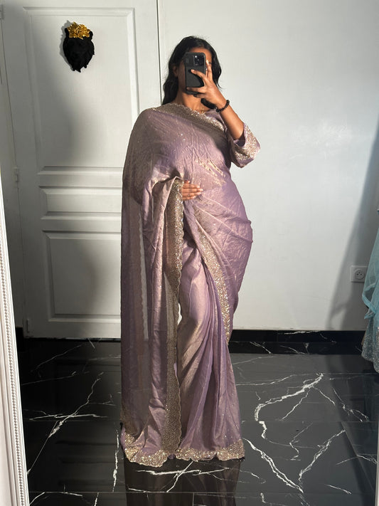 One minute saree Lilas à reflets