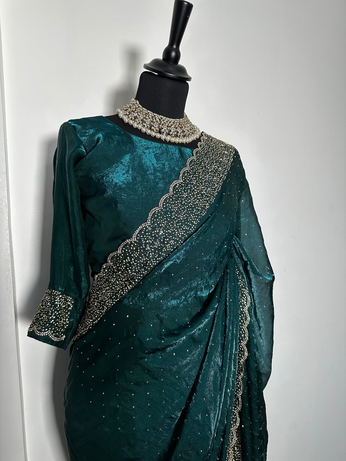 One minute saree bleu à reflets