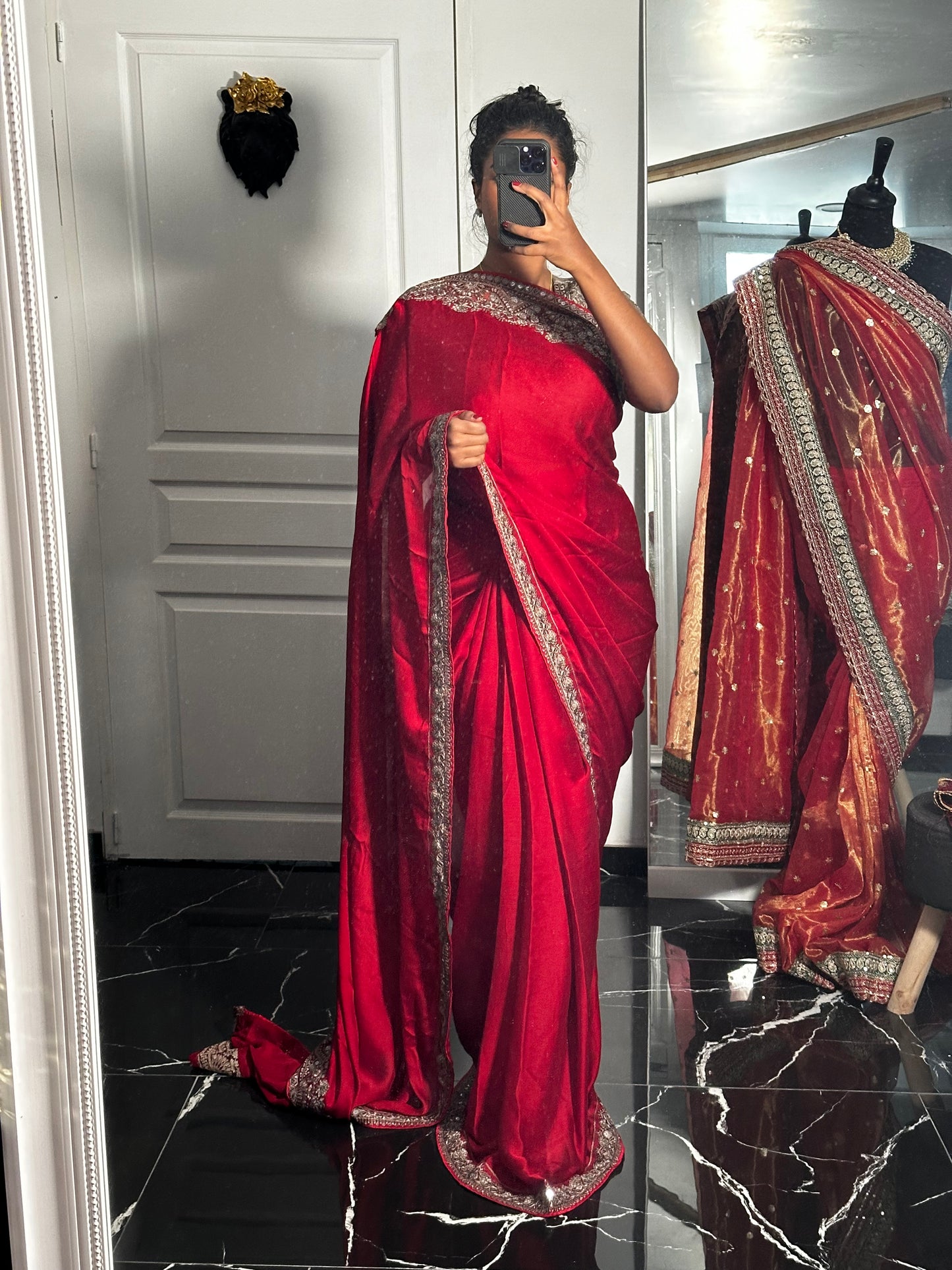 Red & Brown one minute saree