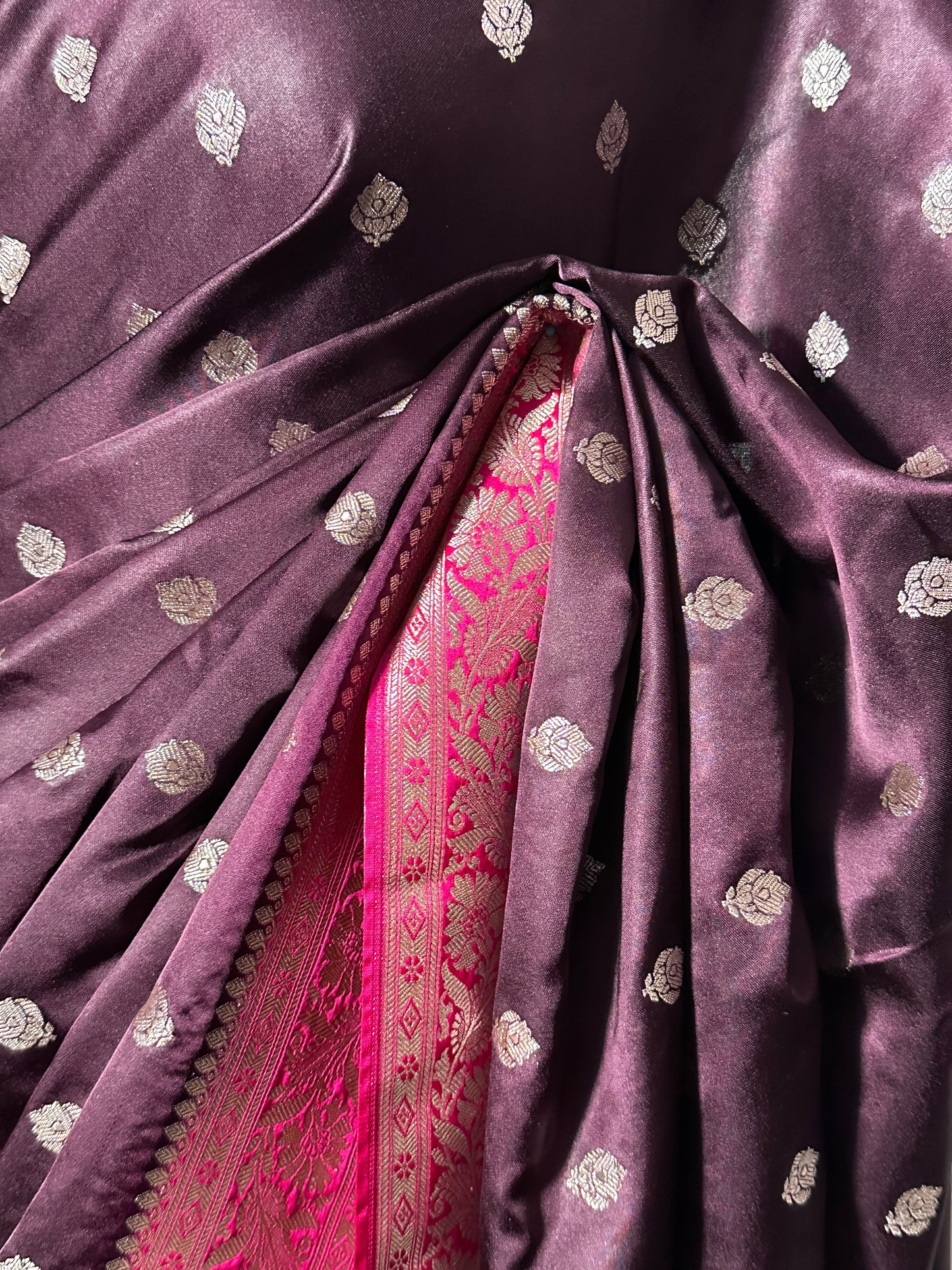 Banarasi Mashru Silk Prune
