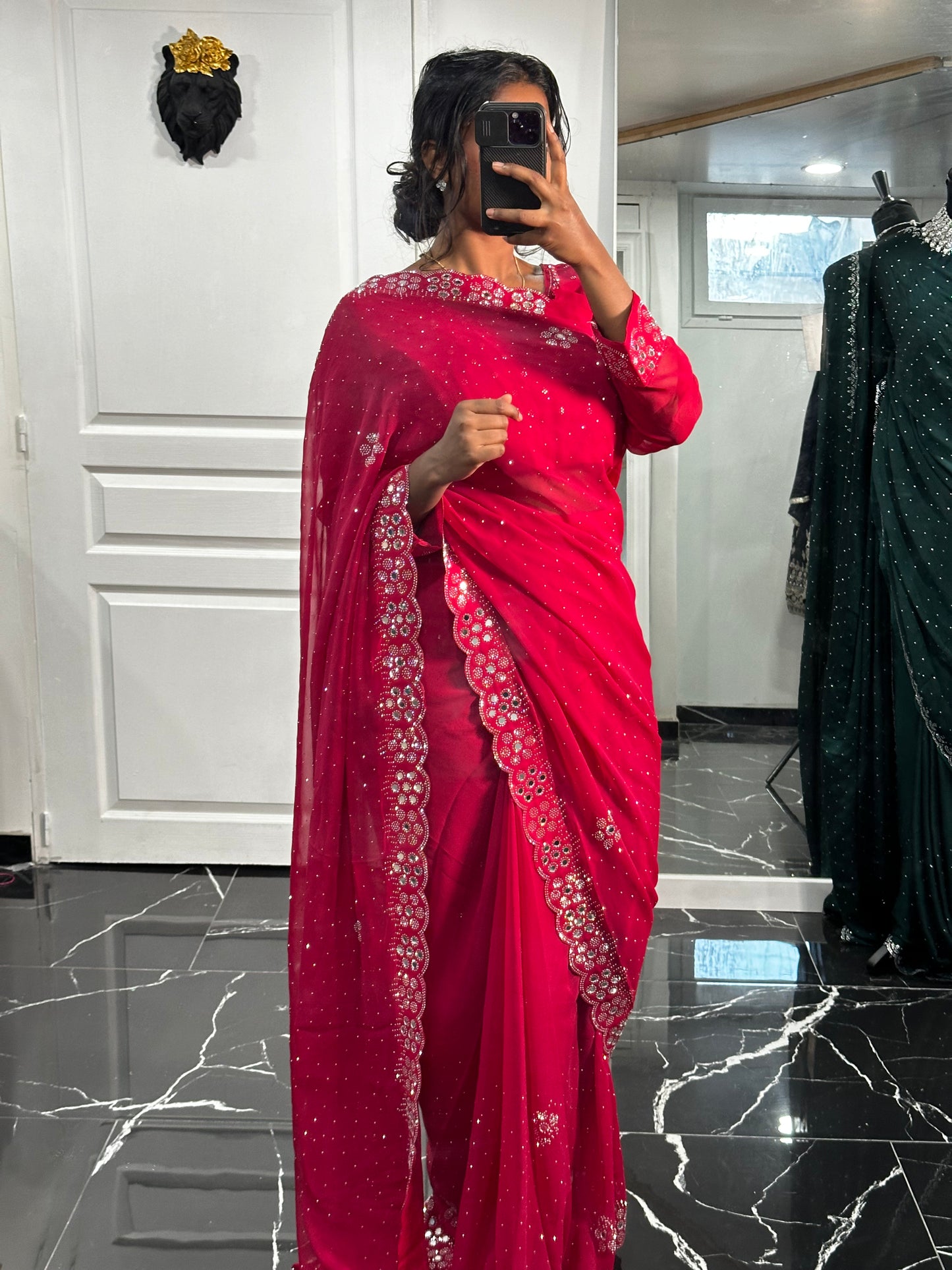 One minute saree georgette fushia