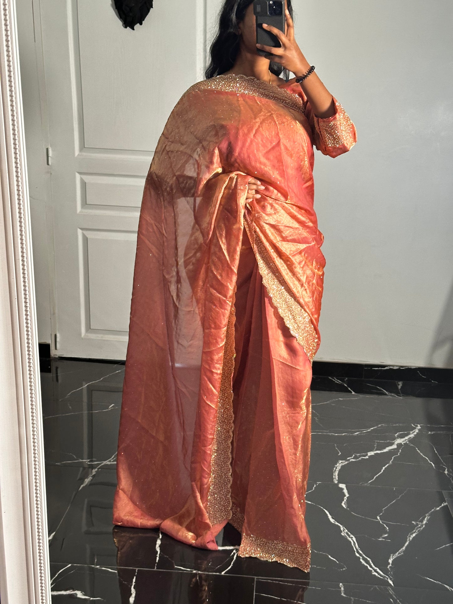 One minute saree saumon à reflets