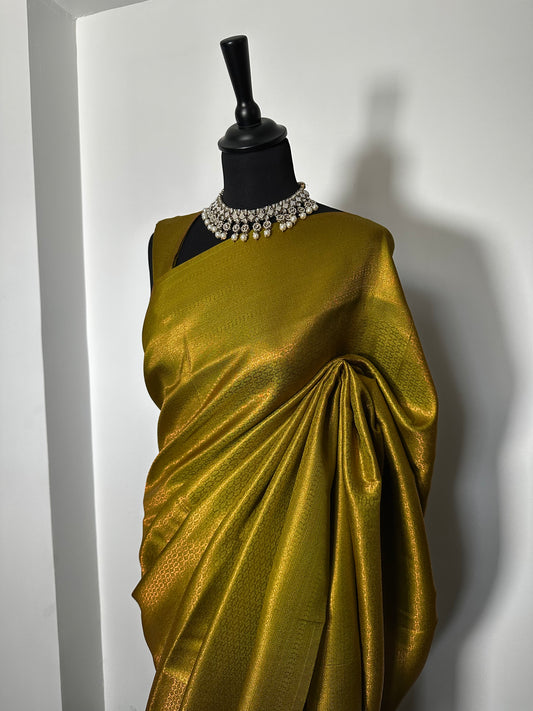 Sari Kubera Pattu Vert Moutarde Doré