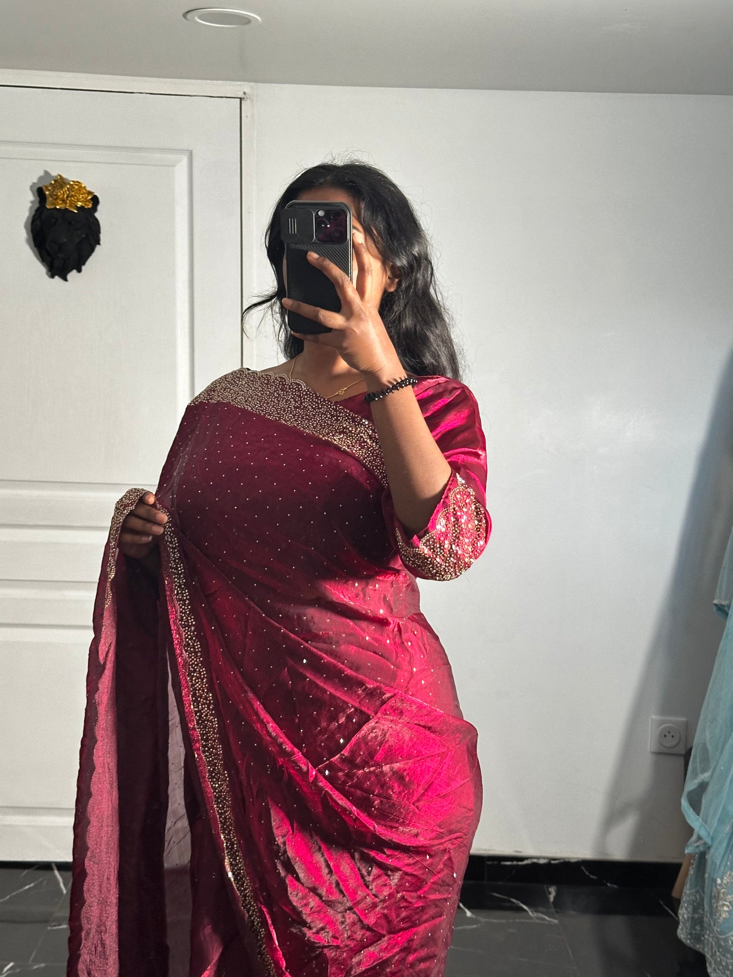 One minute saree rouge bordeaux