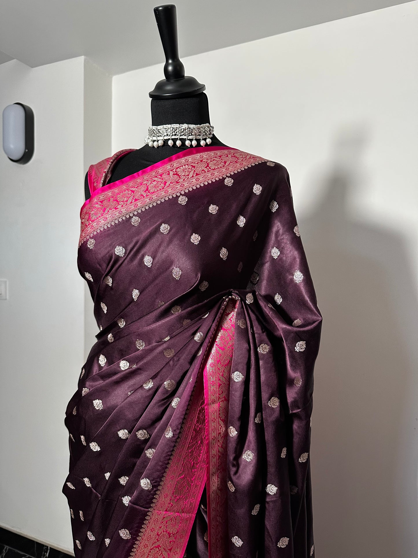 Banarasi Mashru Silk Prune