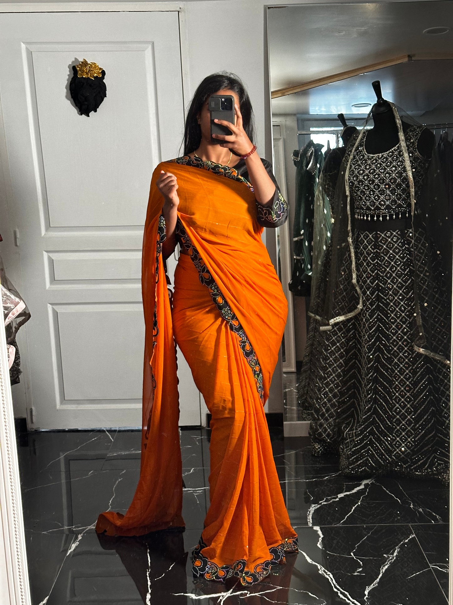 Orange one minute saree