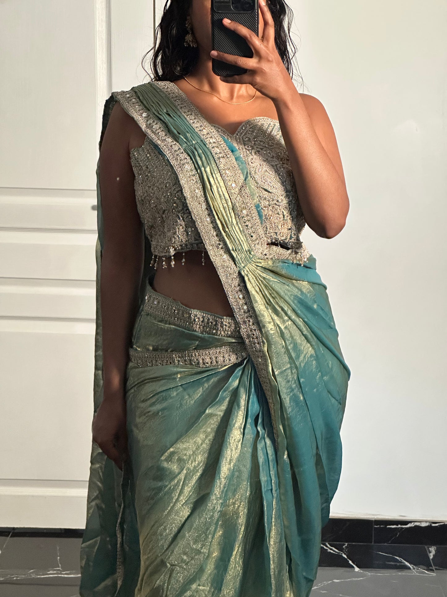 Saree ready made vert/bleu
