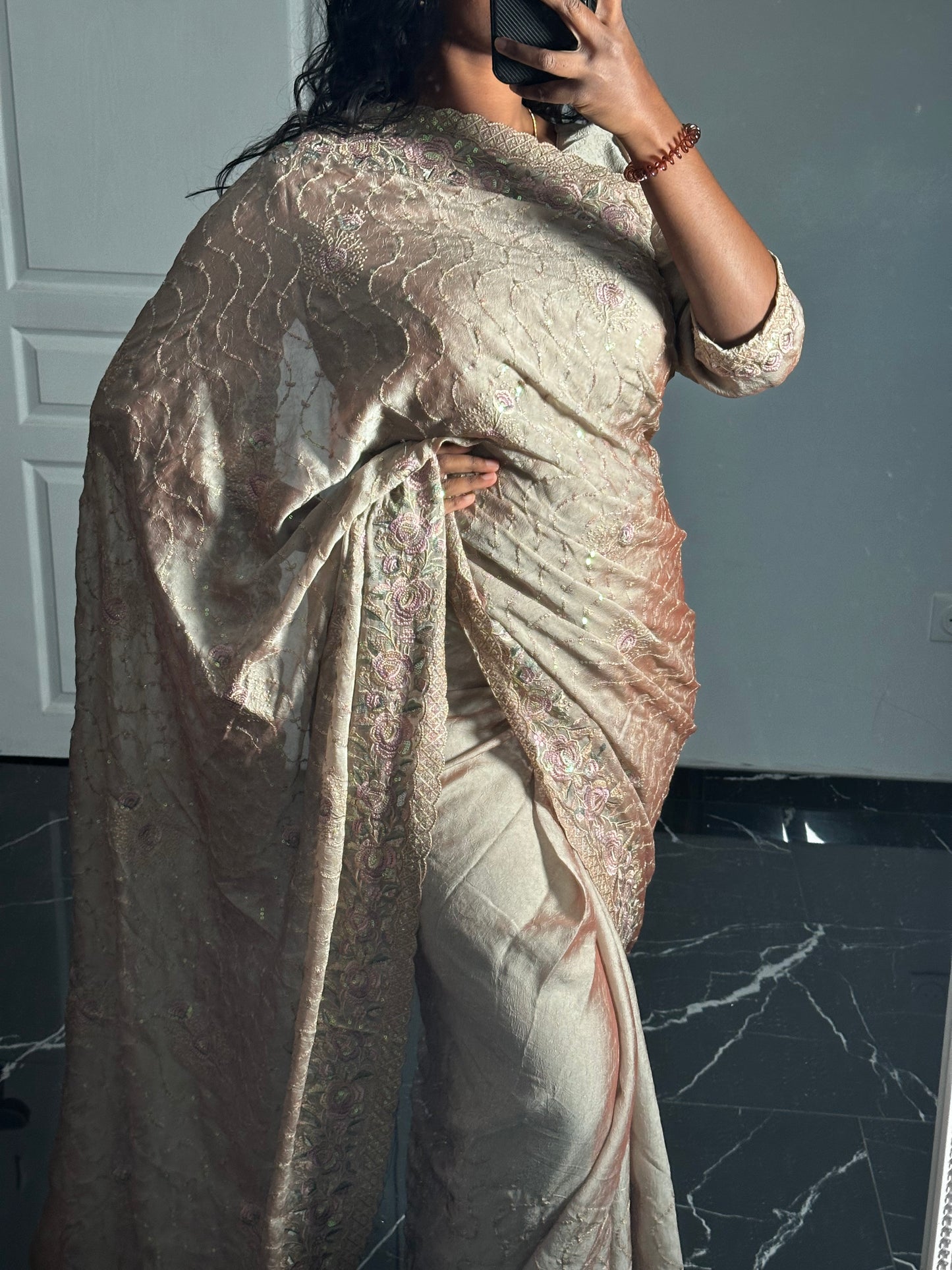 One minute saree champagne