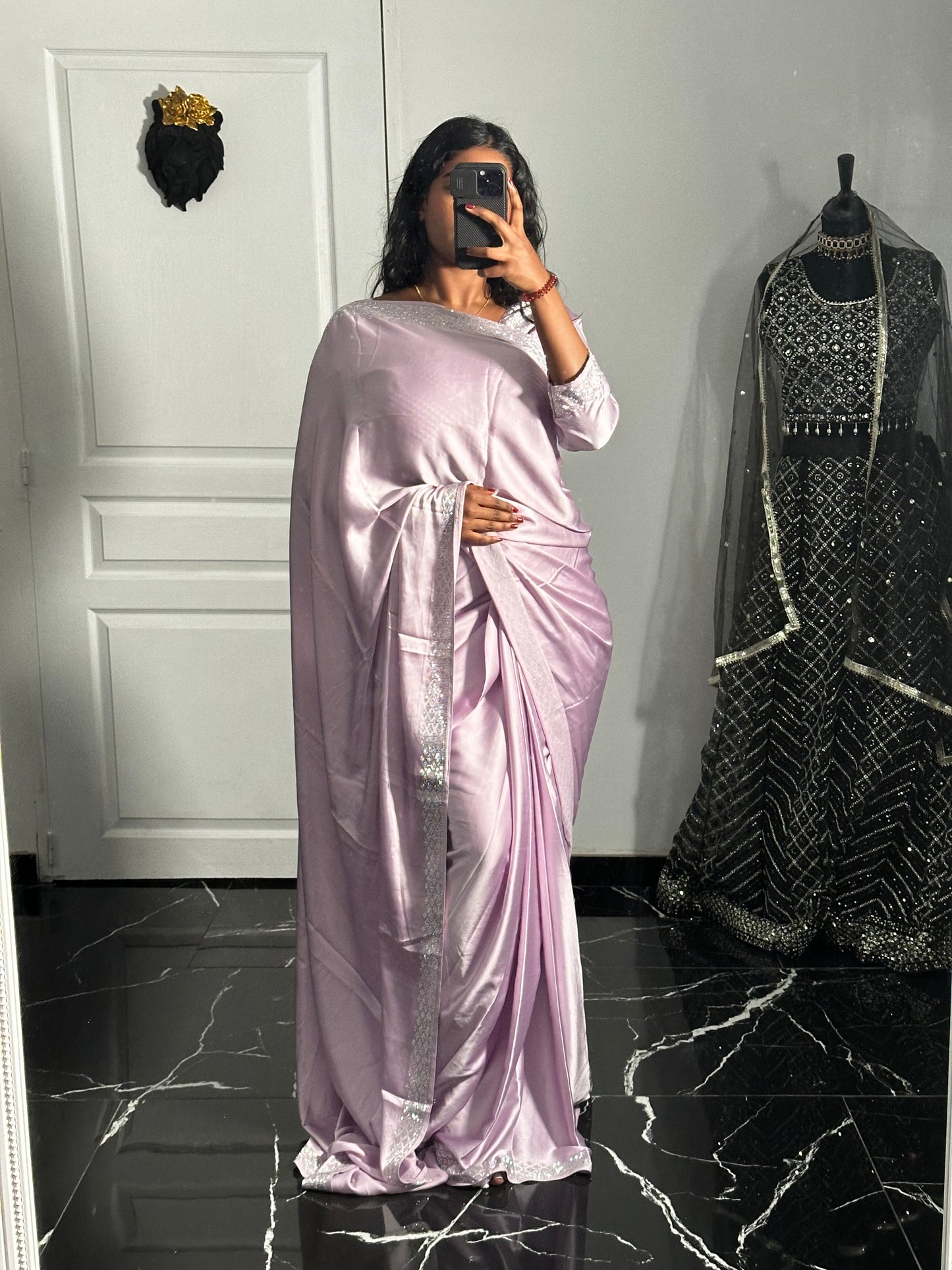 One minute Satin saree lilas