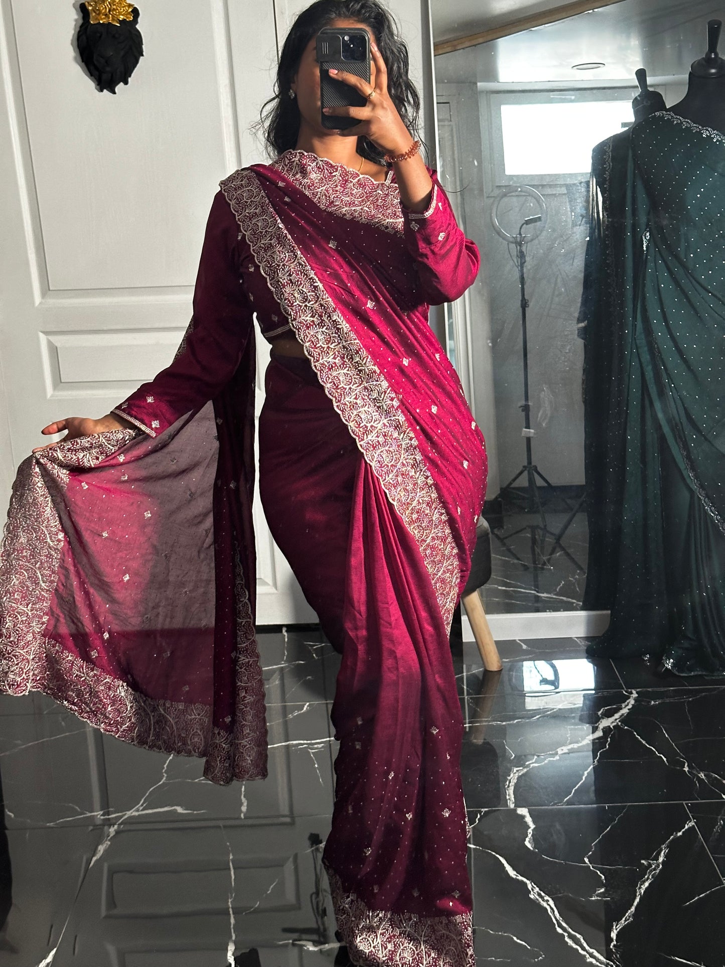 PRETTY prune 1 minute saree