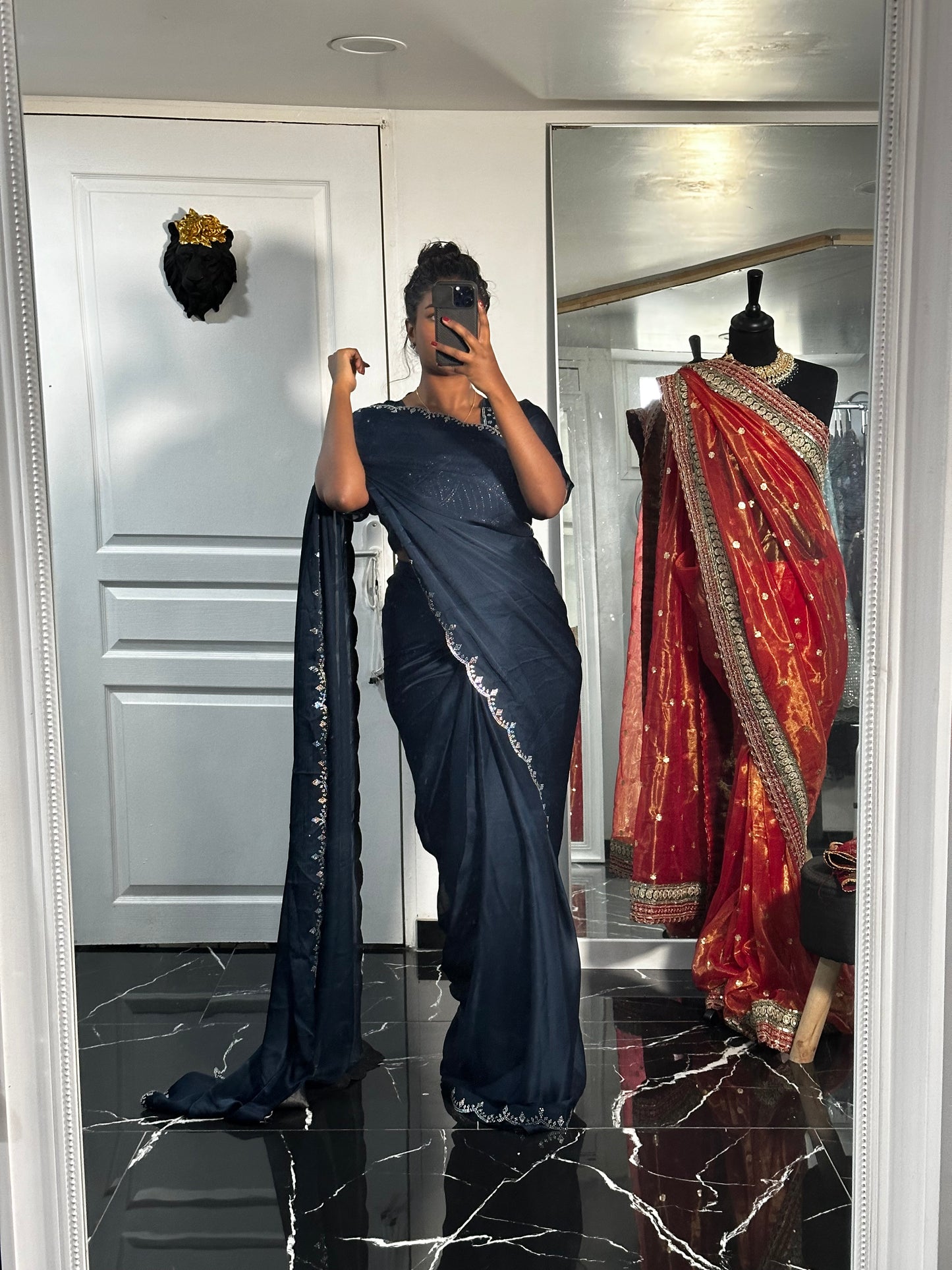 Navy blue one minute saree