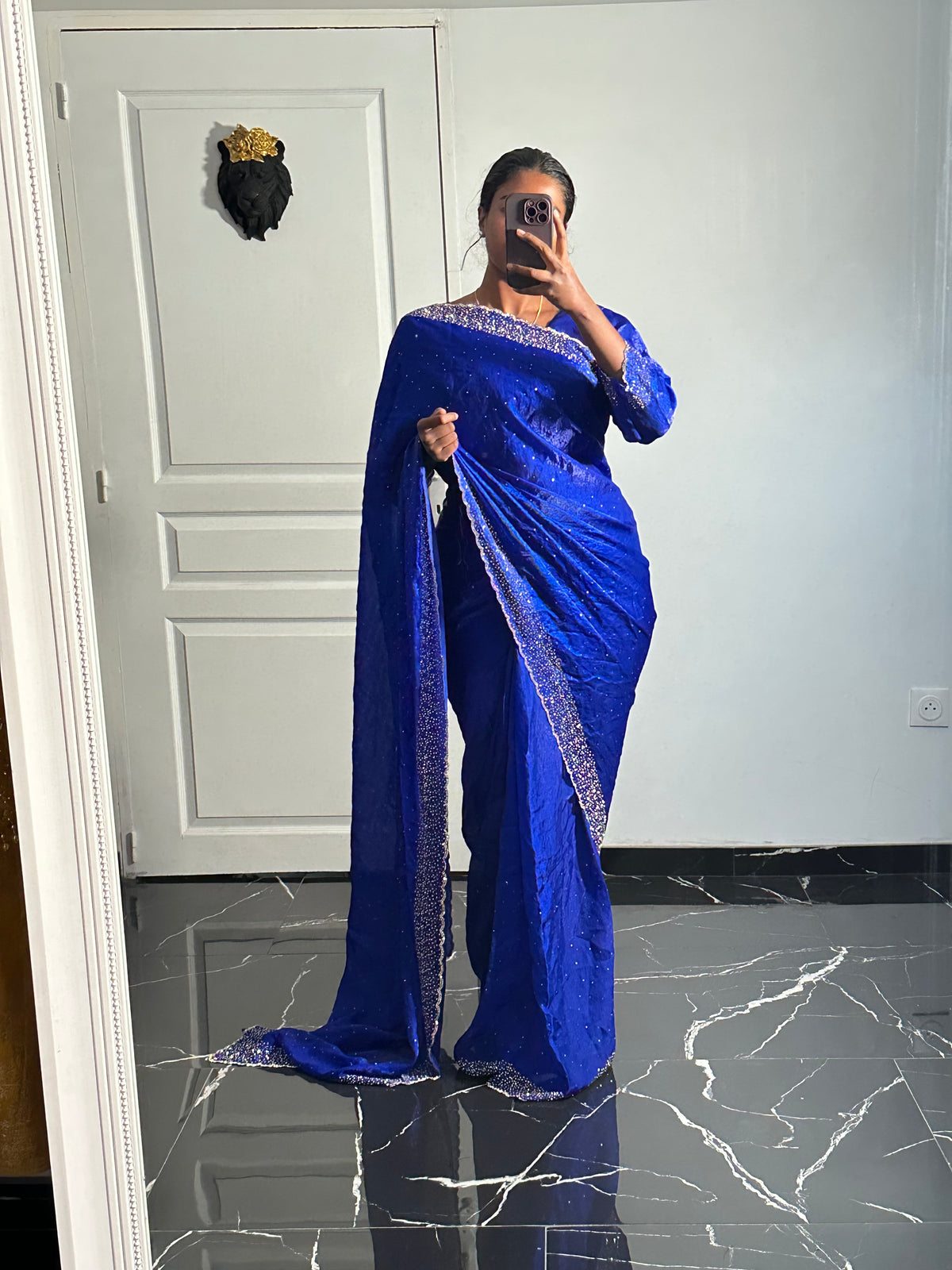 One minute saree bleu royal