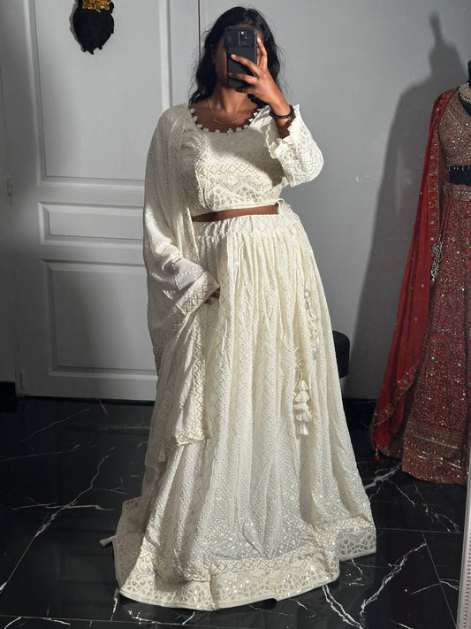 Lehenga blanc ivoire