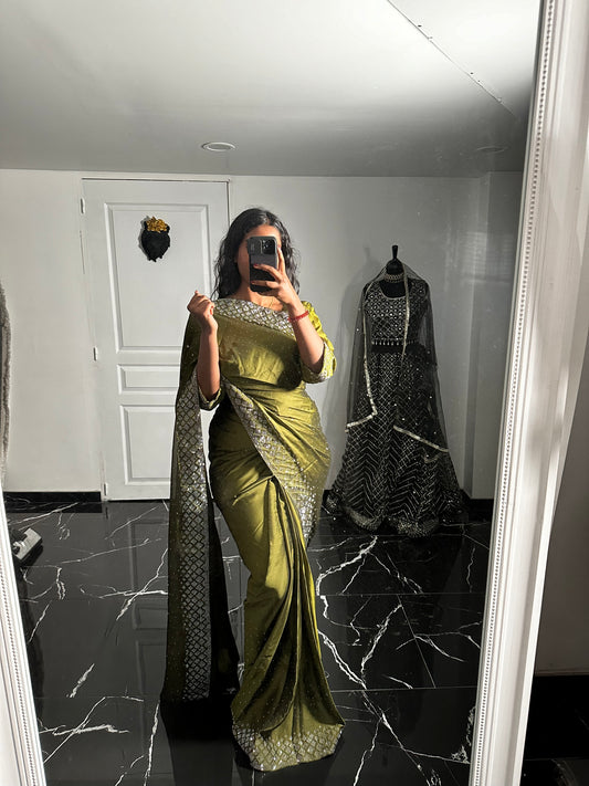 One minute saree mehendi green