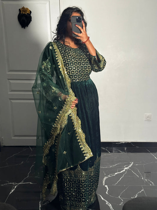 Salwar velour vert