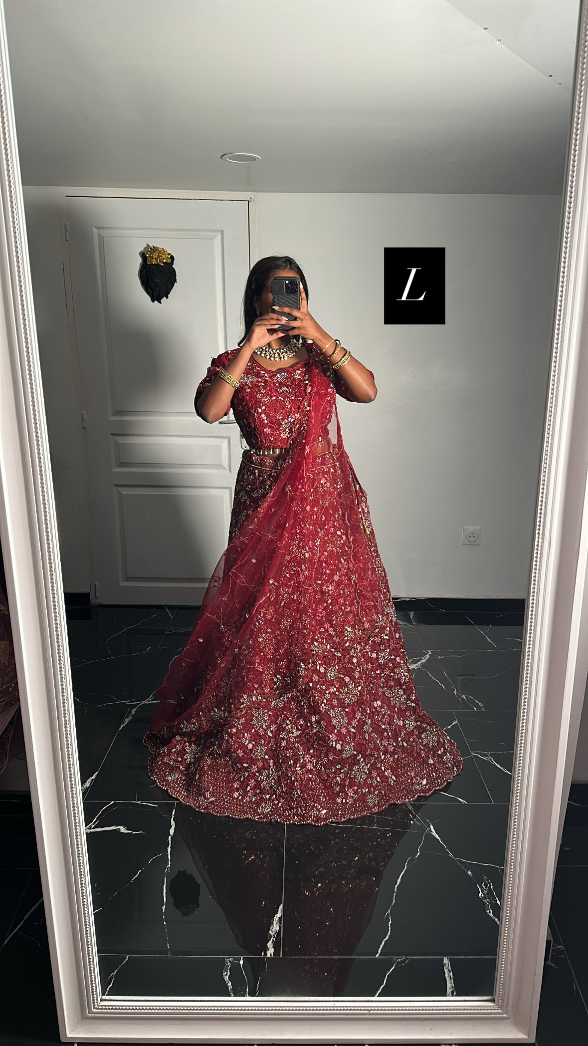 Lehenga rouge bordeaux imperial