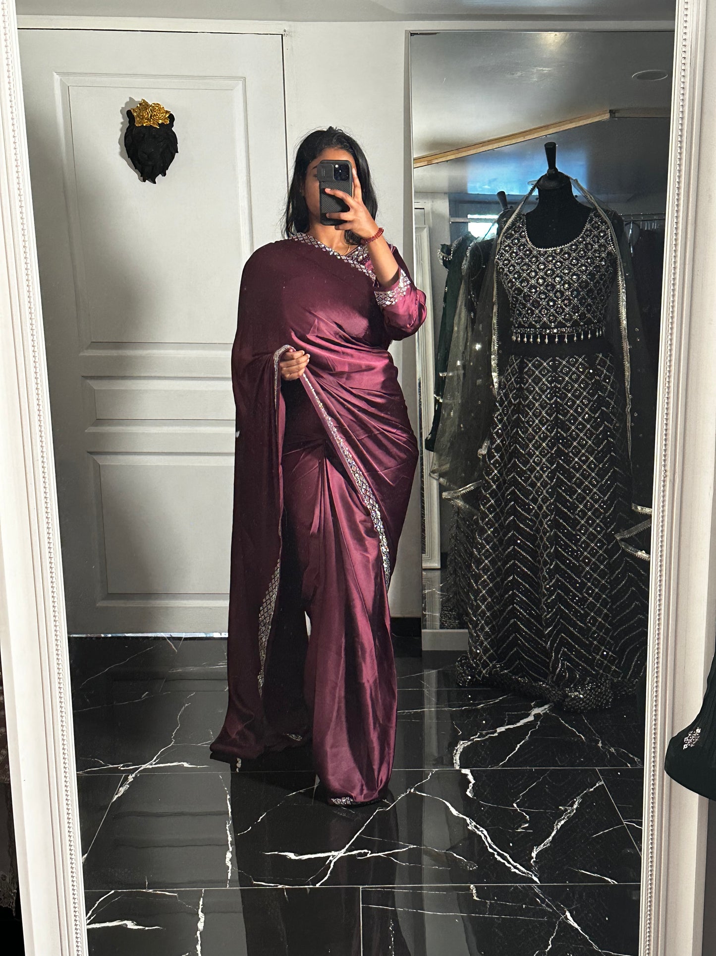 One minute saree satinée prune