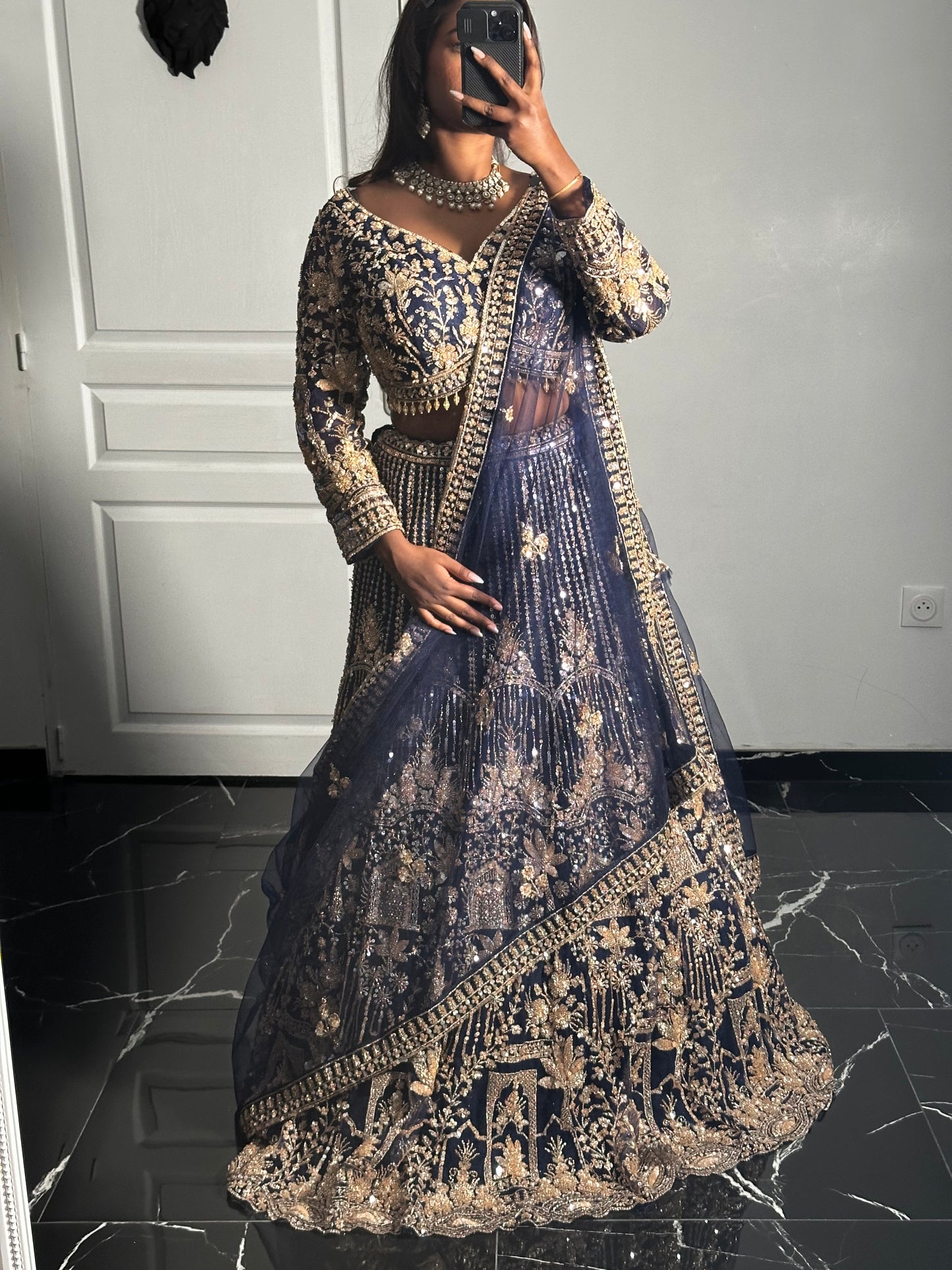 Lehenga Solena bleu marine