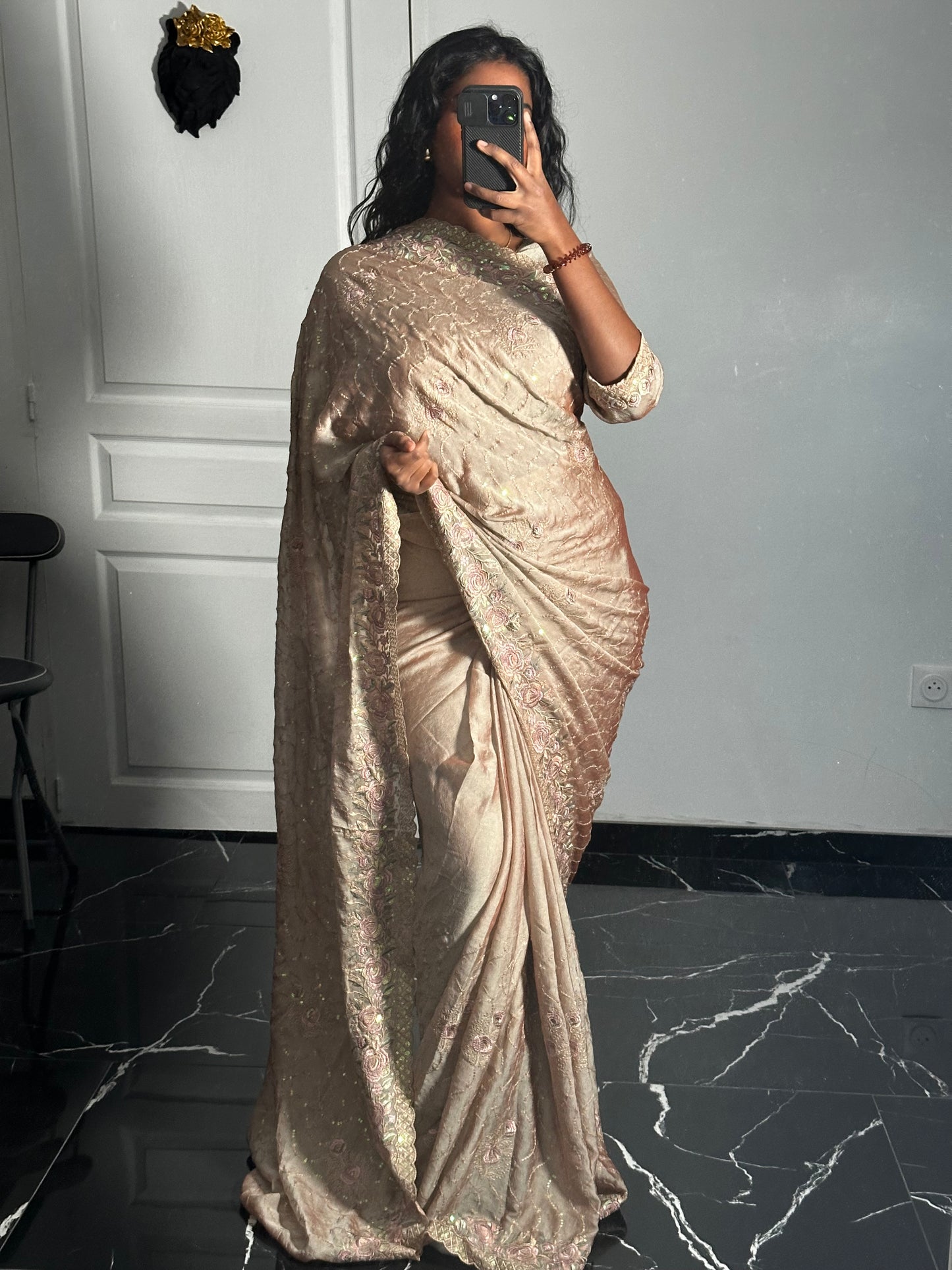 One minute saree champagne