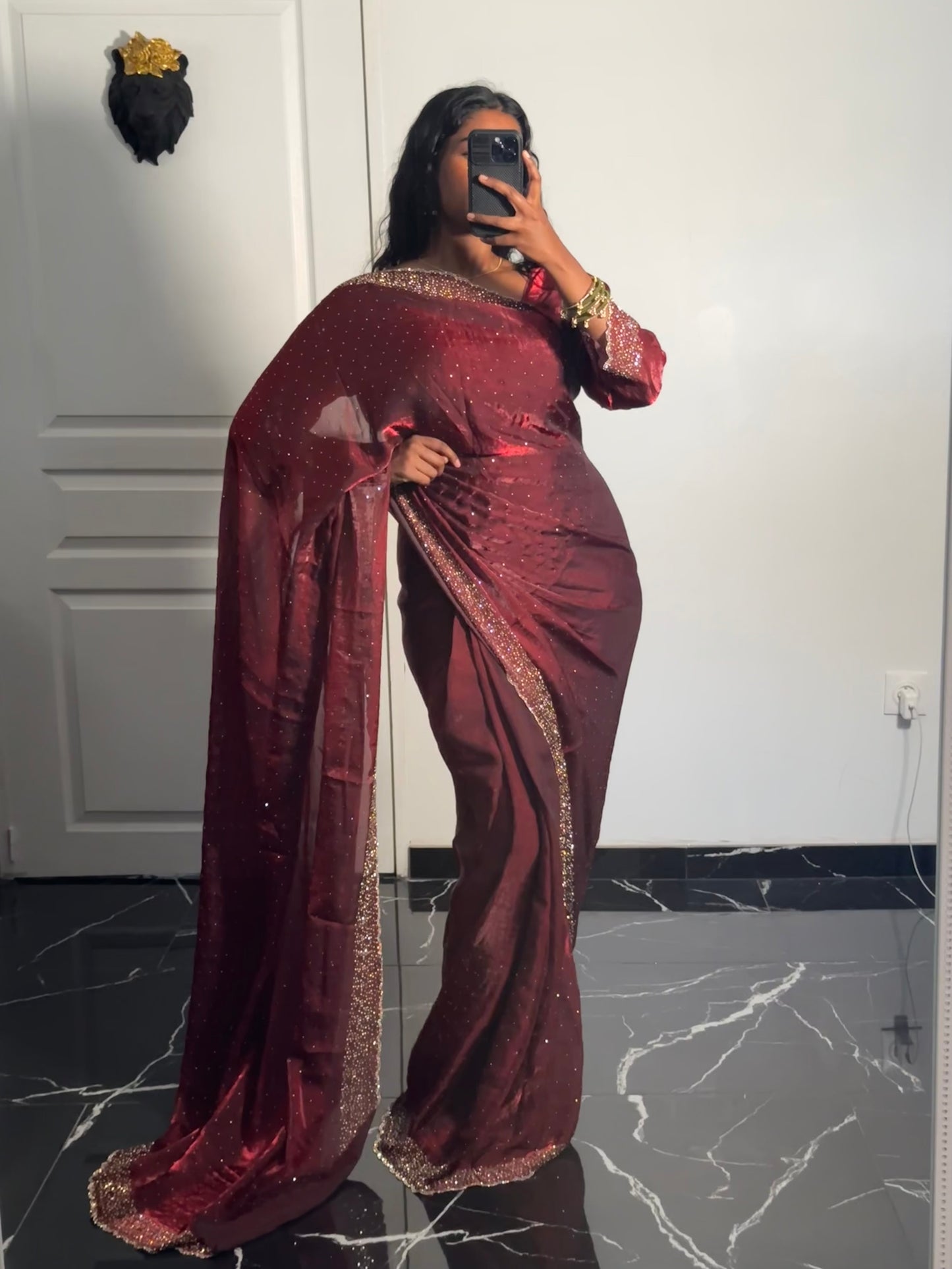 One minute saree rouge à reflet