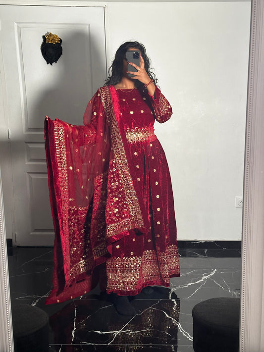 Salwar velour rouge