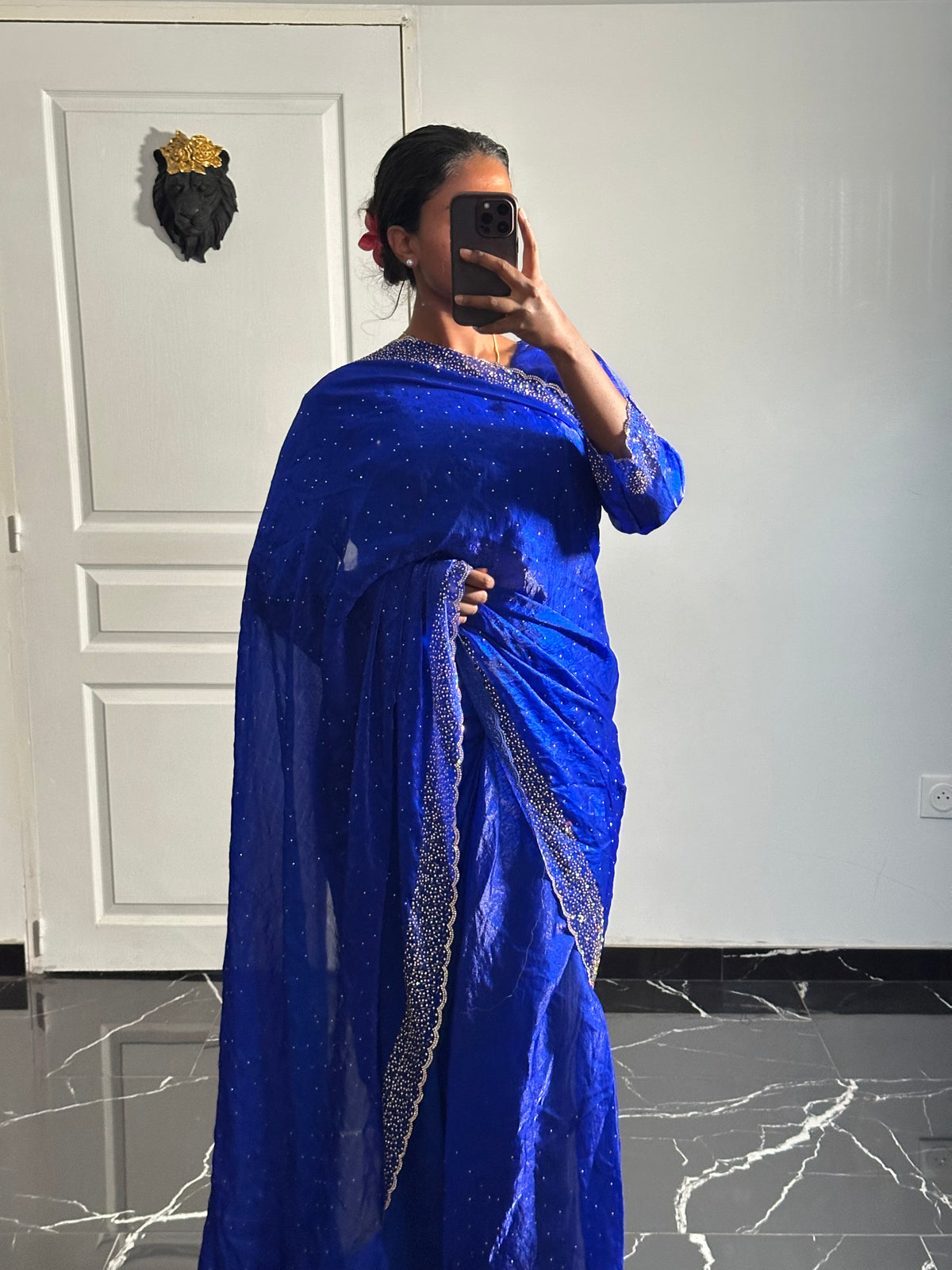 One minute saree bleu royal