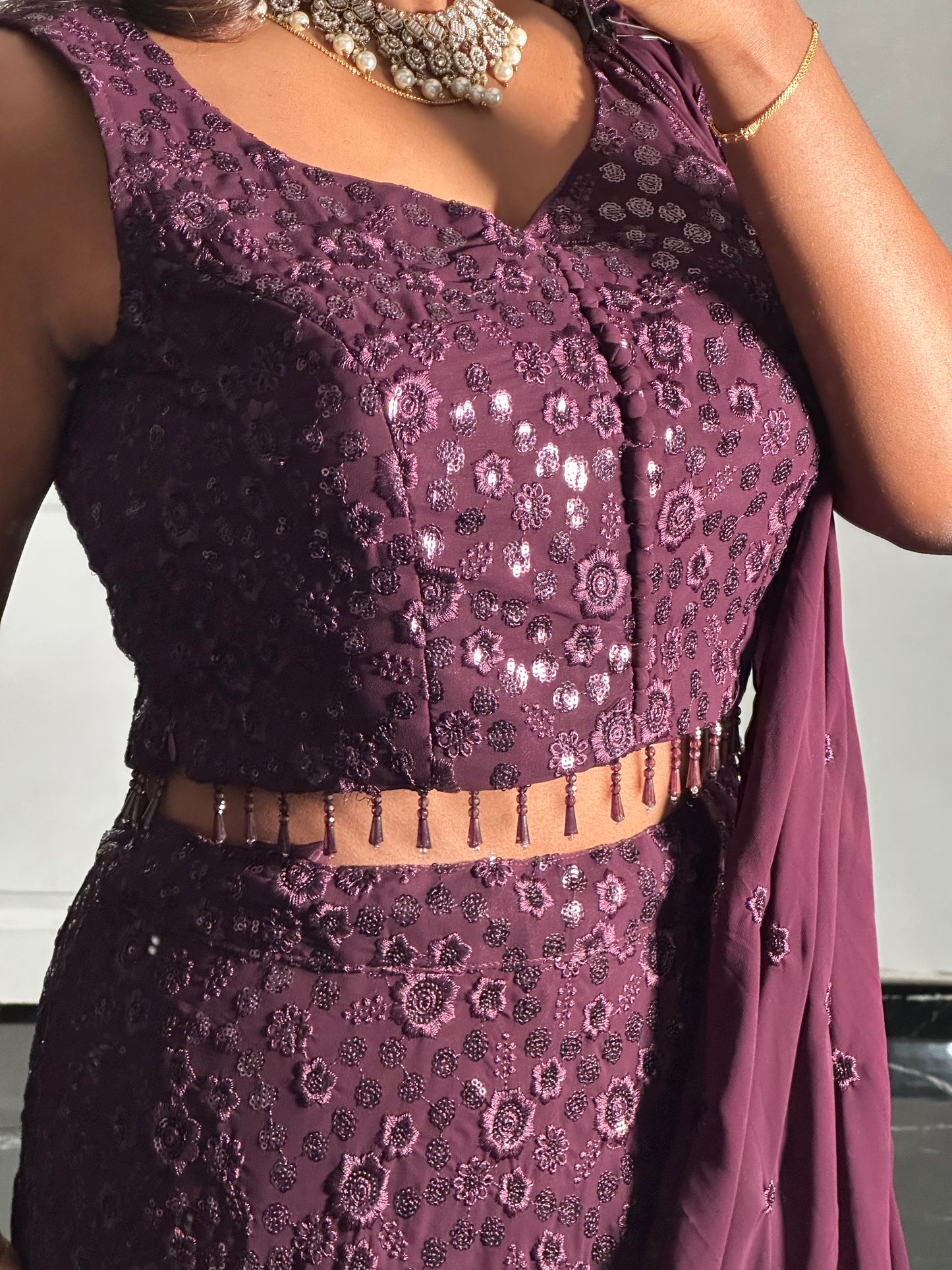 Lehenga prune brodé