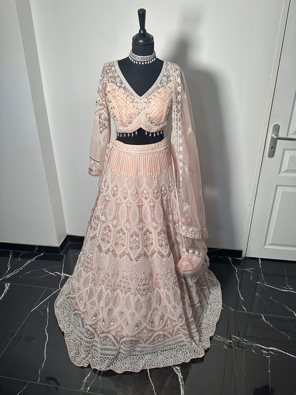Lehenga rose saumon