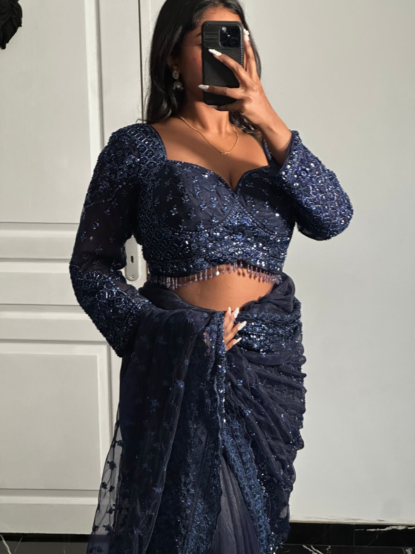 Saree bleu nuit profond