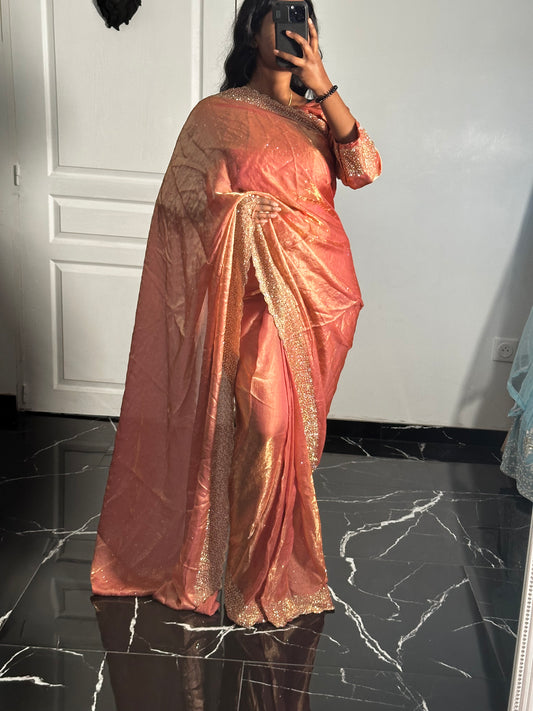 One minute saree saumon à reflets