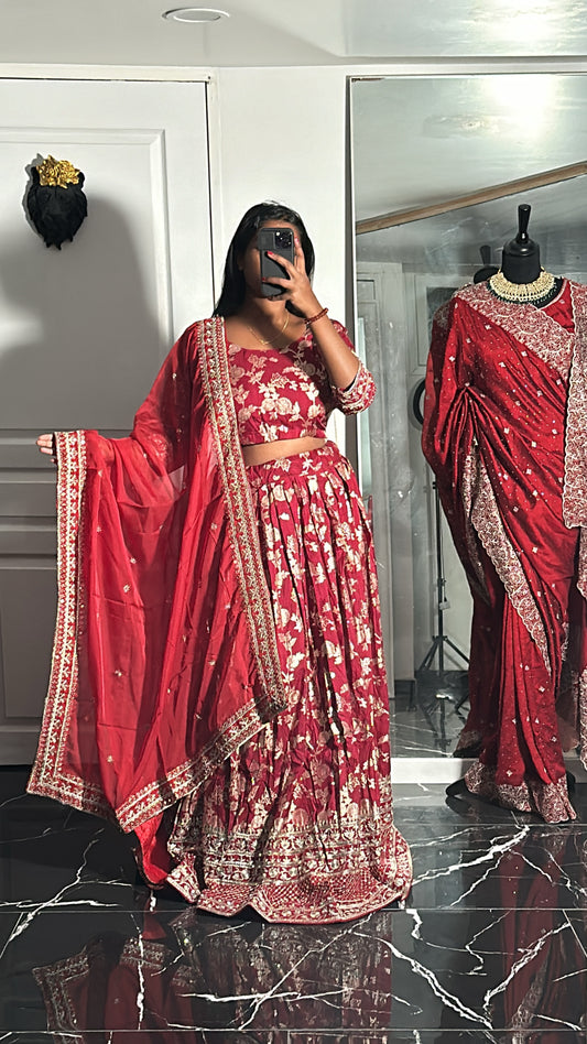 Floral red lehenga