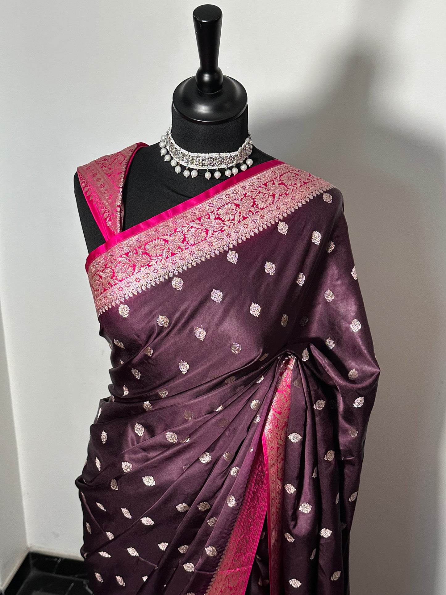 Banarasi Mashru Silk Prune