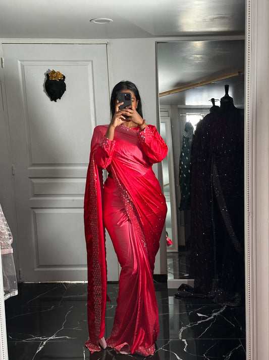 Dégradé Rouge-One minute saree