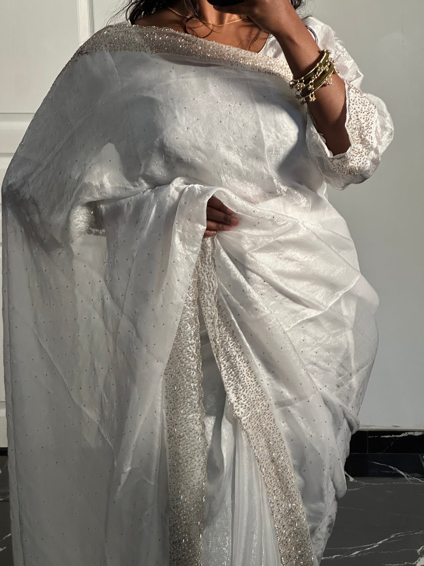 One minute saree blanc à reflet