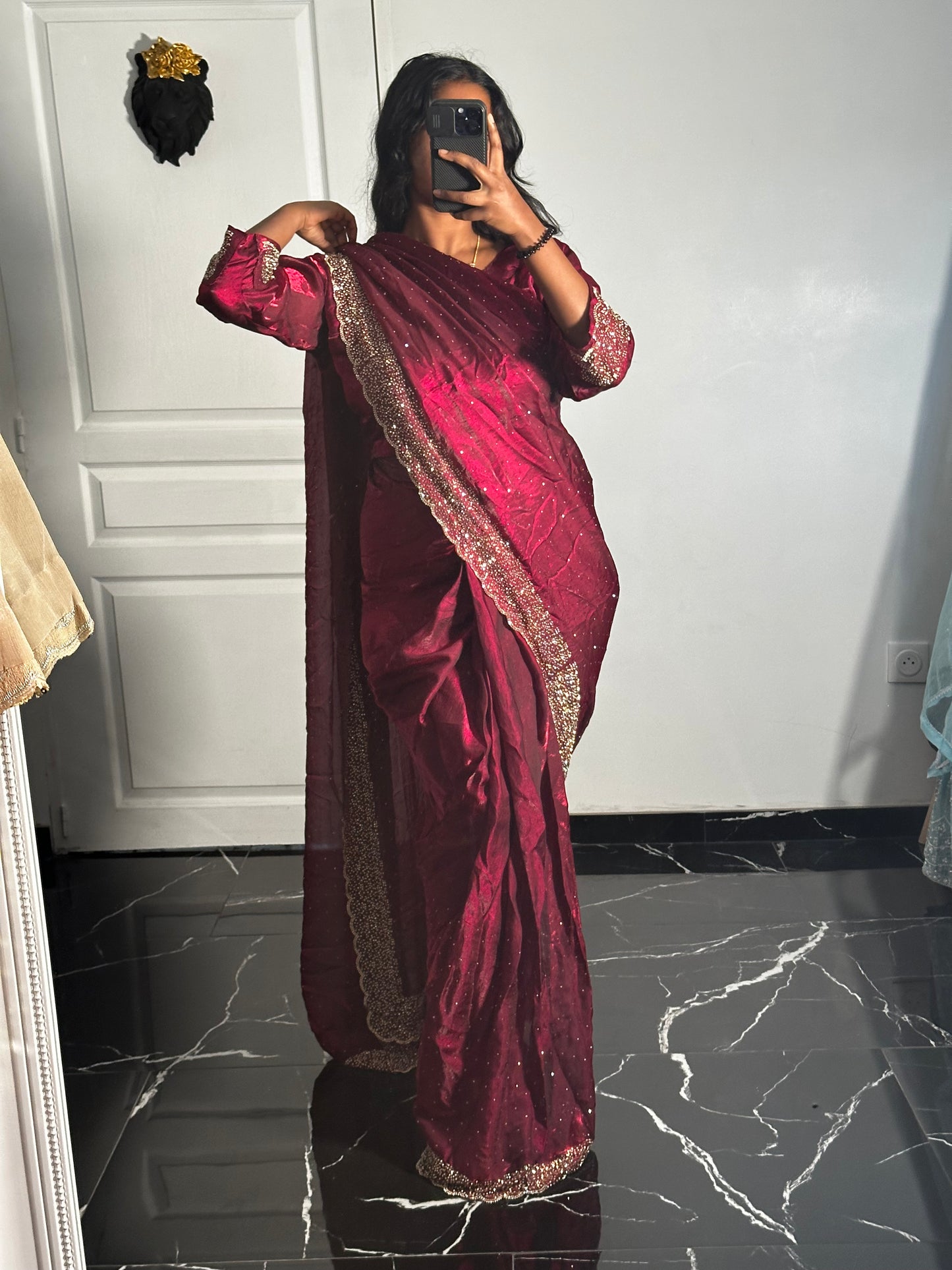 One minute saree rouge bordeaux