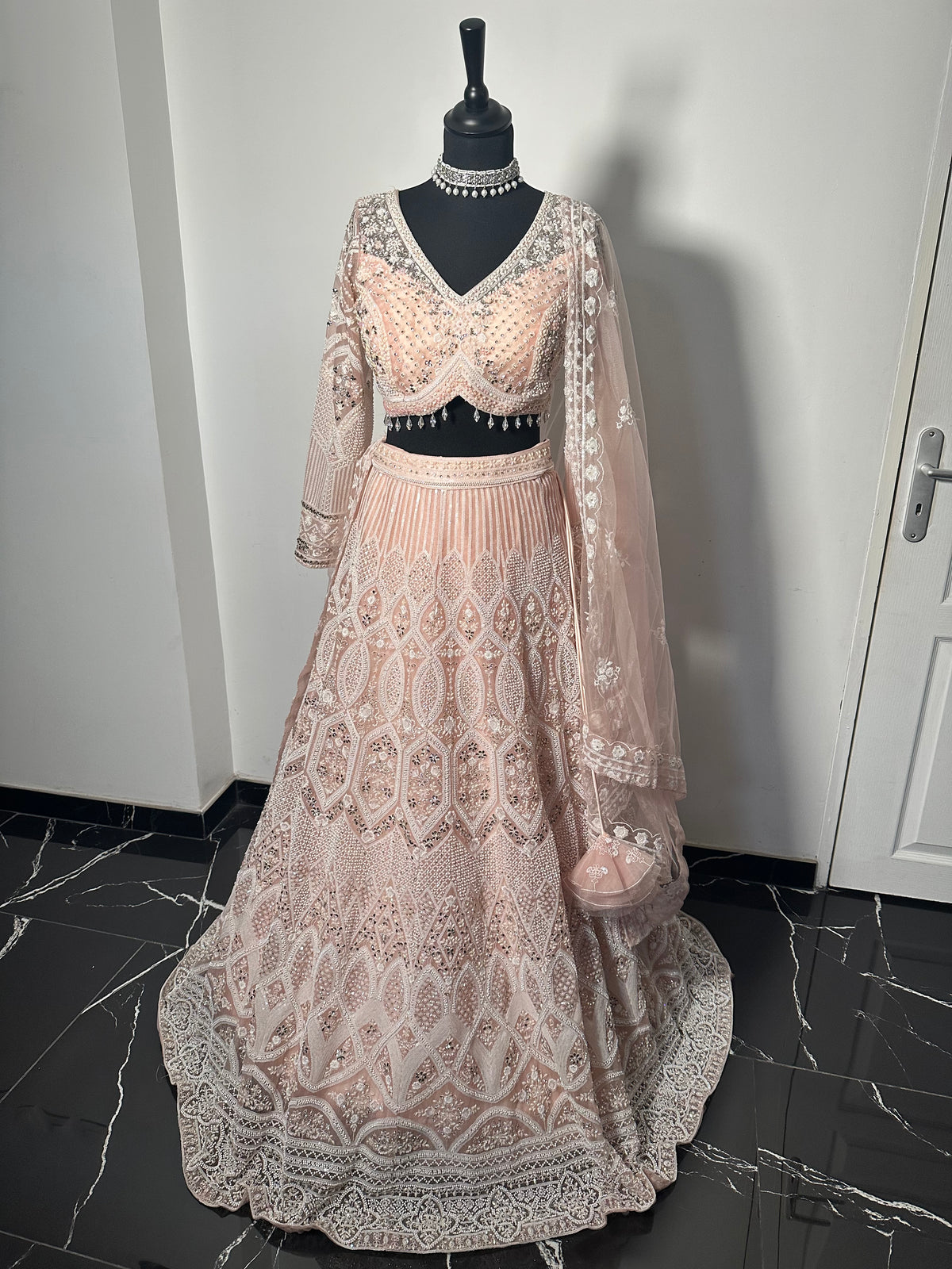 Lehenga rose saumon