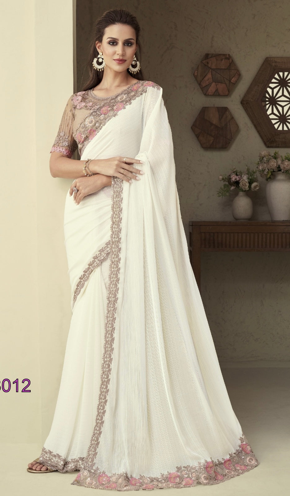 White & brown one minute saree