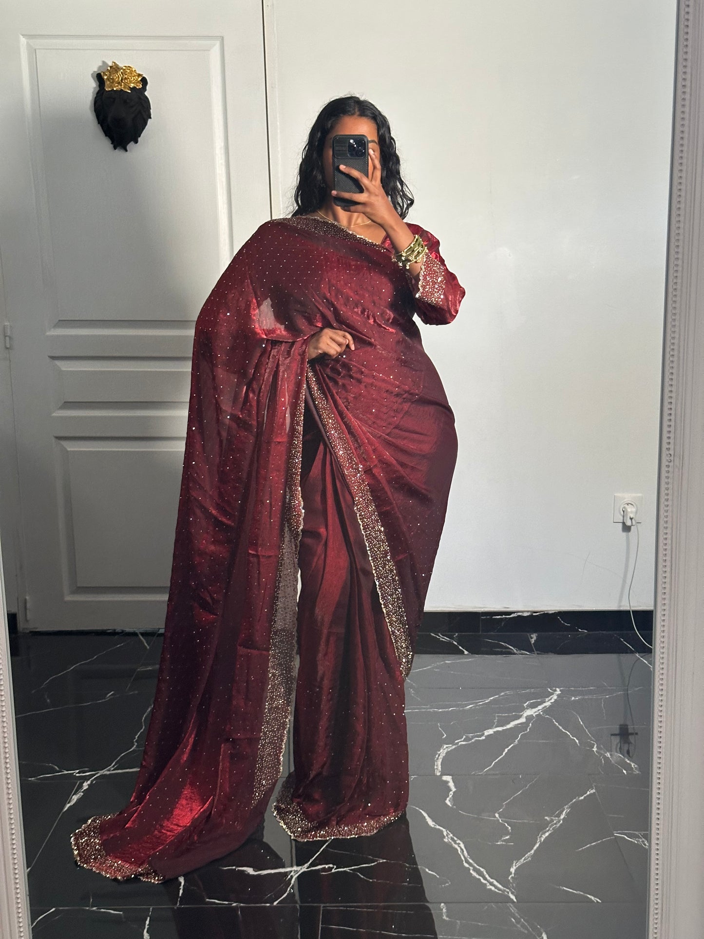 One minute saree rouge à reflet
