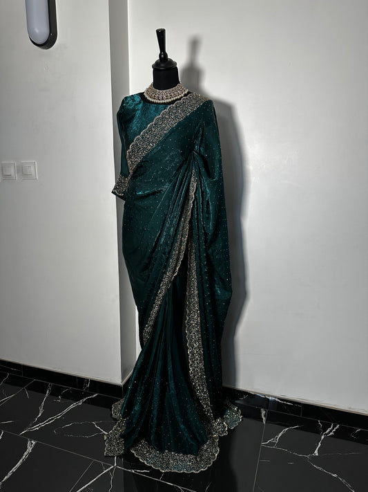 One minute saree bleu à reflets