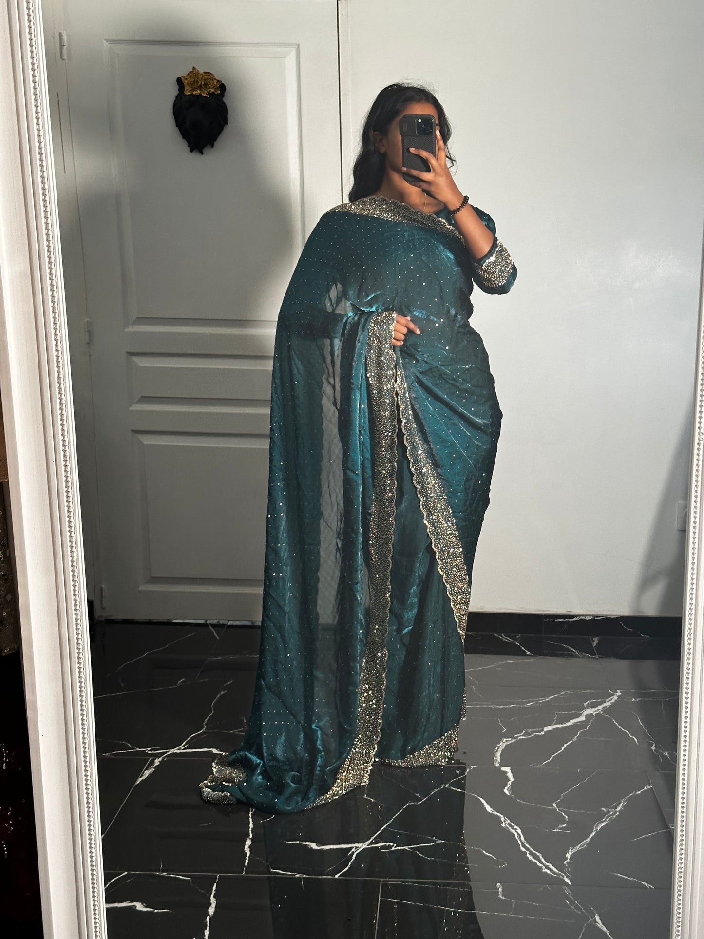 One minute saree bleu à reflets