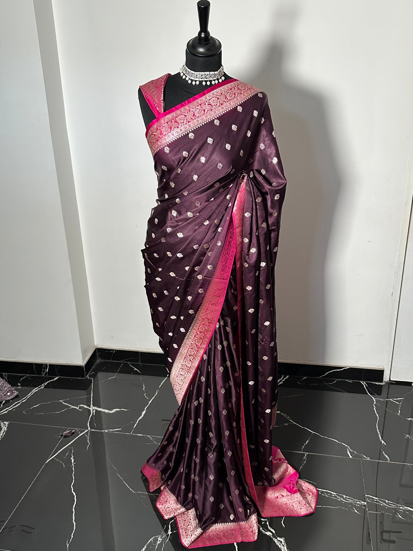 Banarasi Mashru Silk Prune
