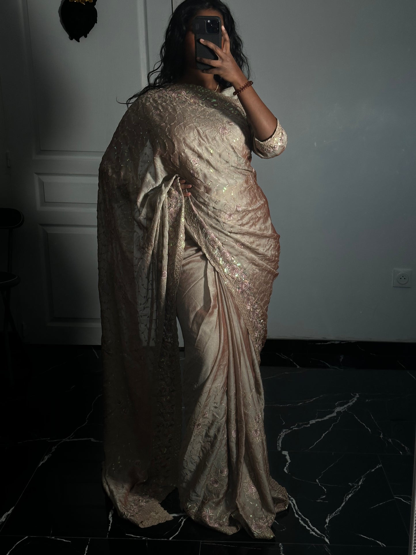 One minute saree champagne