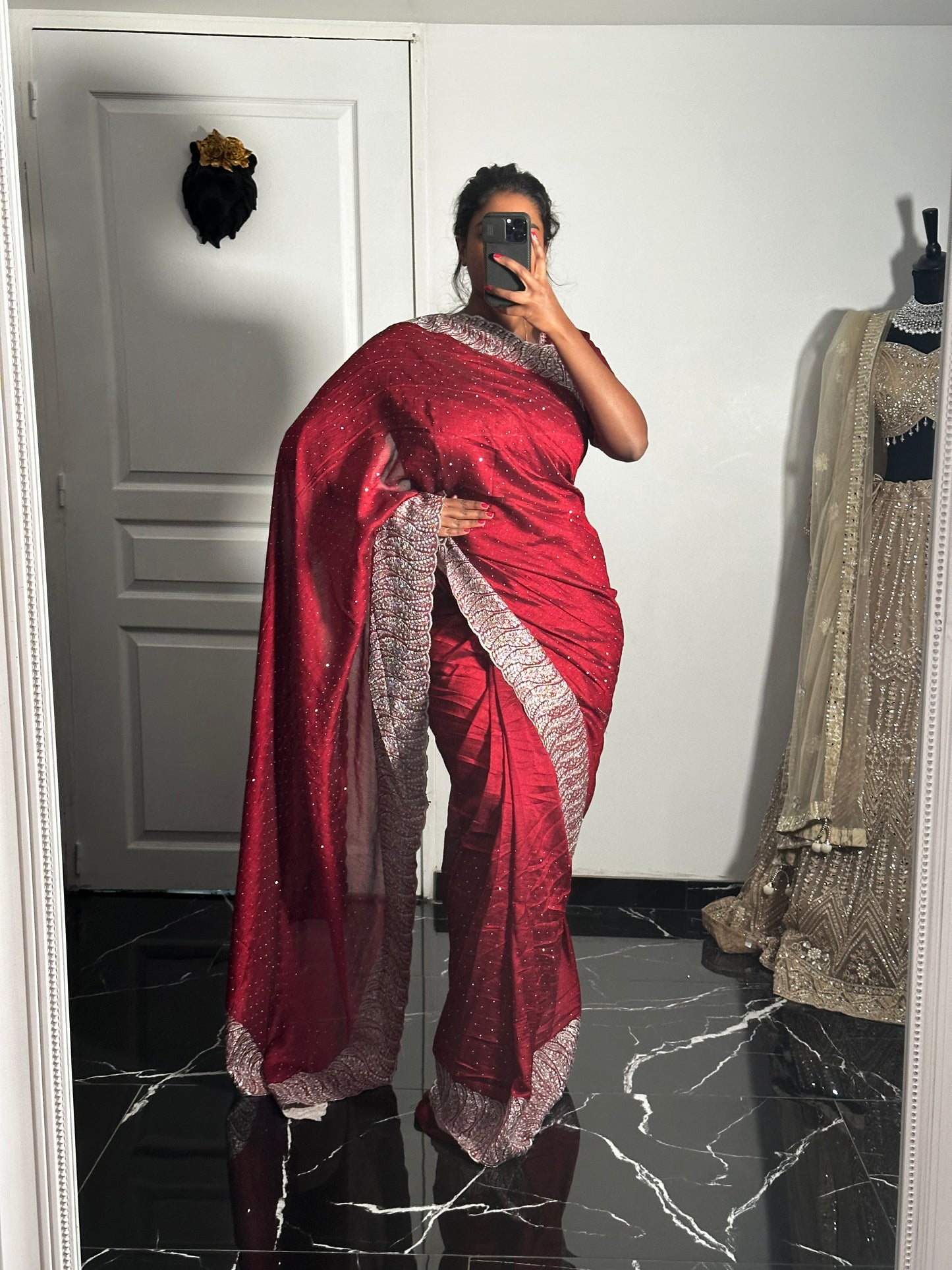 Chana red one minute saree