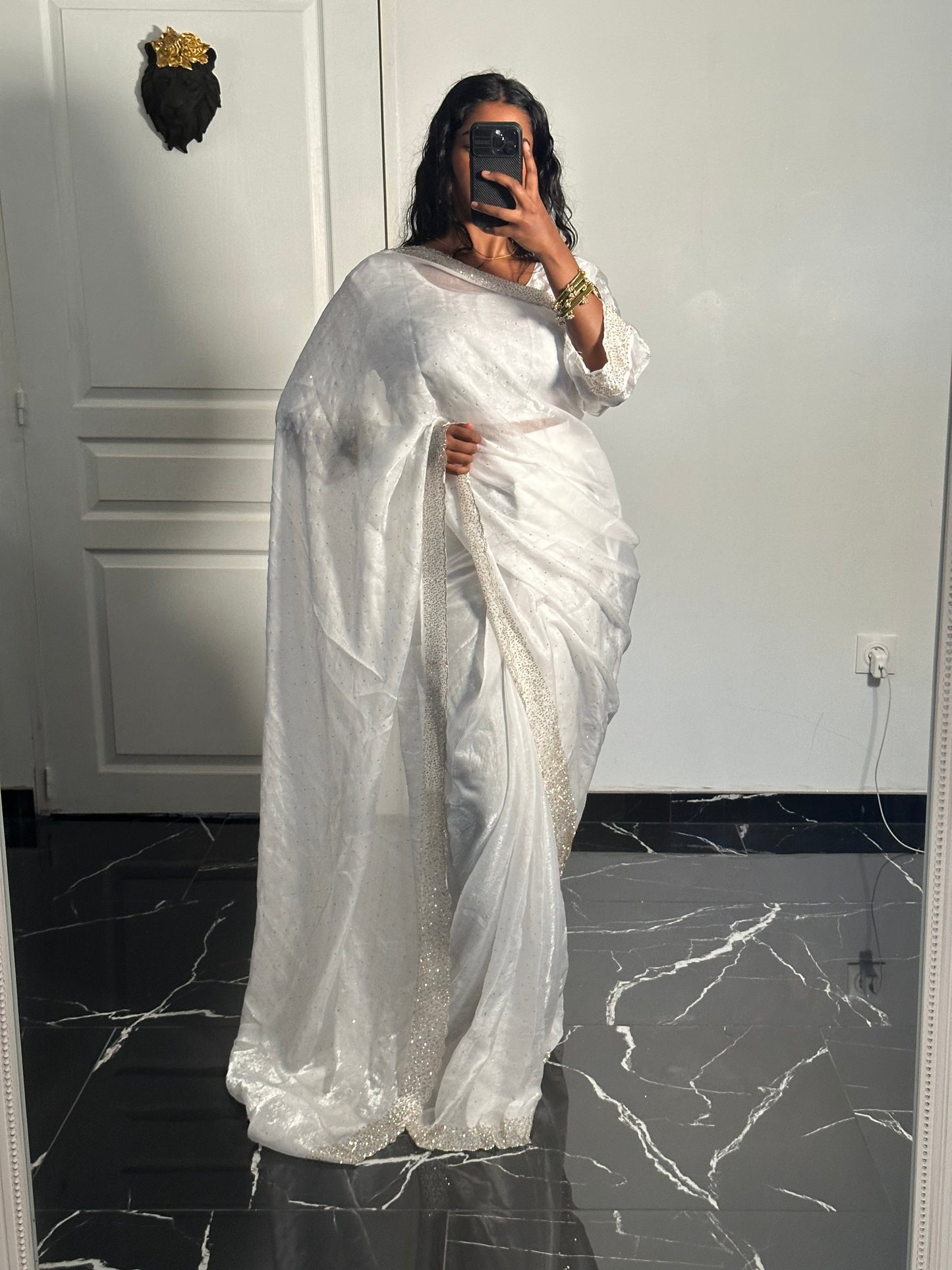 One minute saree blanc à reflet