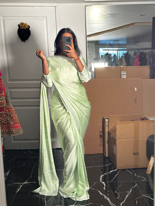 One minute satin saree vert pastel