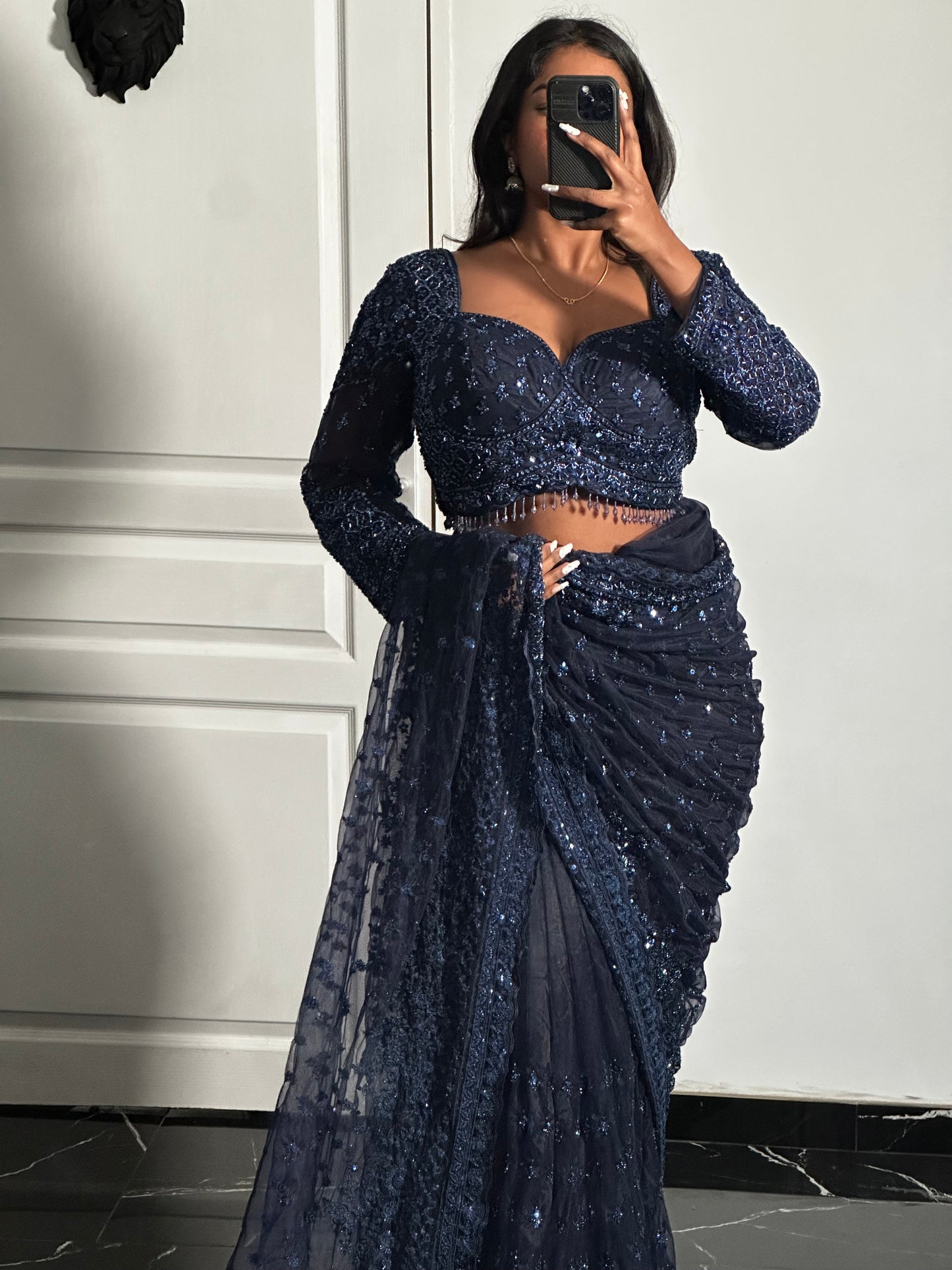 Saree bleu nuit profond