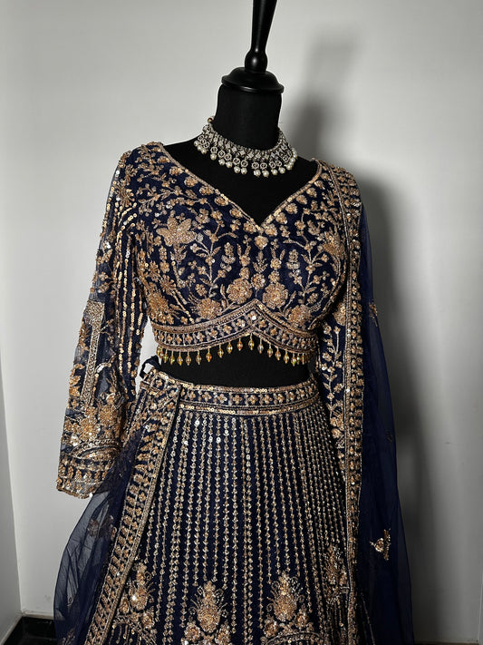 Noor lehenga bleu nuit